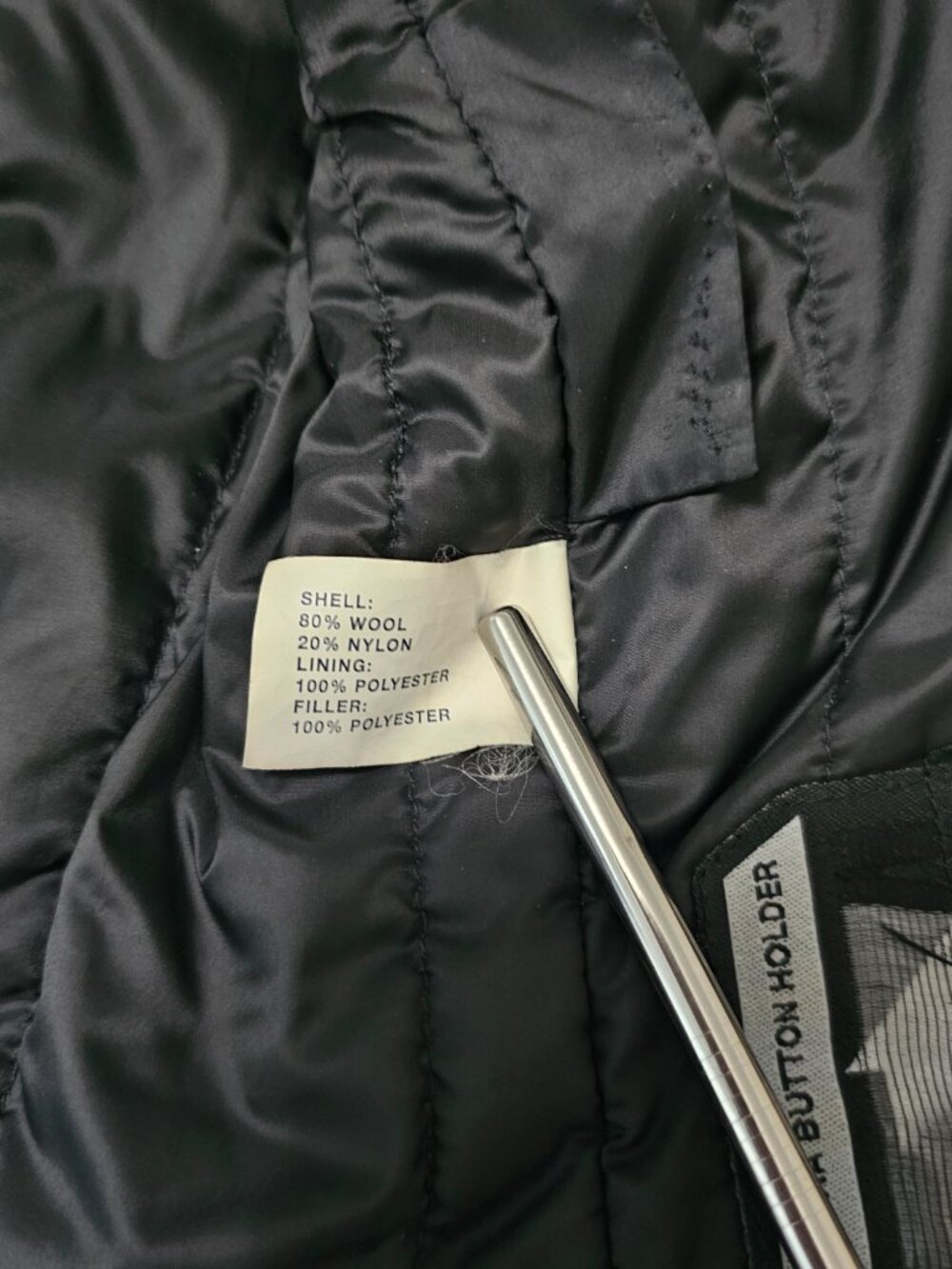 Vintage GAP Wool Blend Winter Quilted Line Jacket Coat Black Full Zip Size Large - Picture 5 of 7
